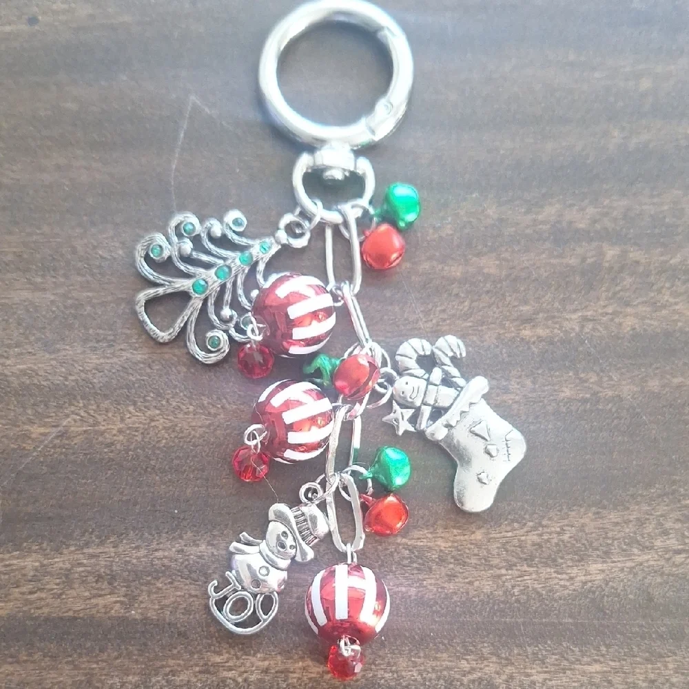 Festive Silver and Red Keychain Charm